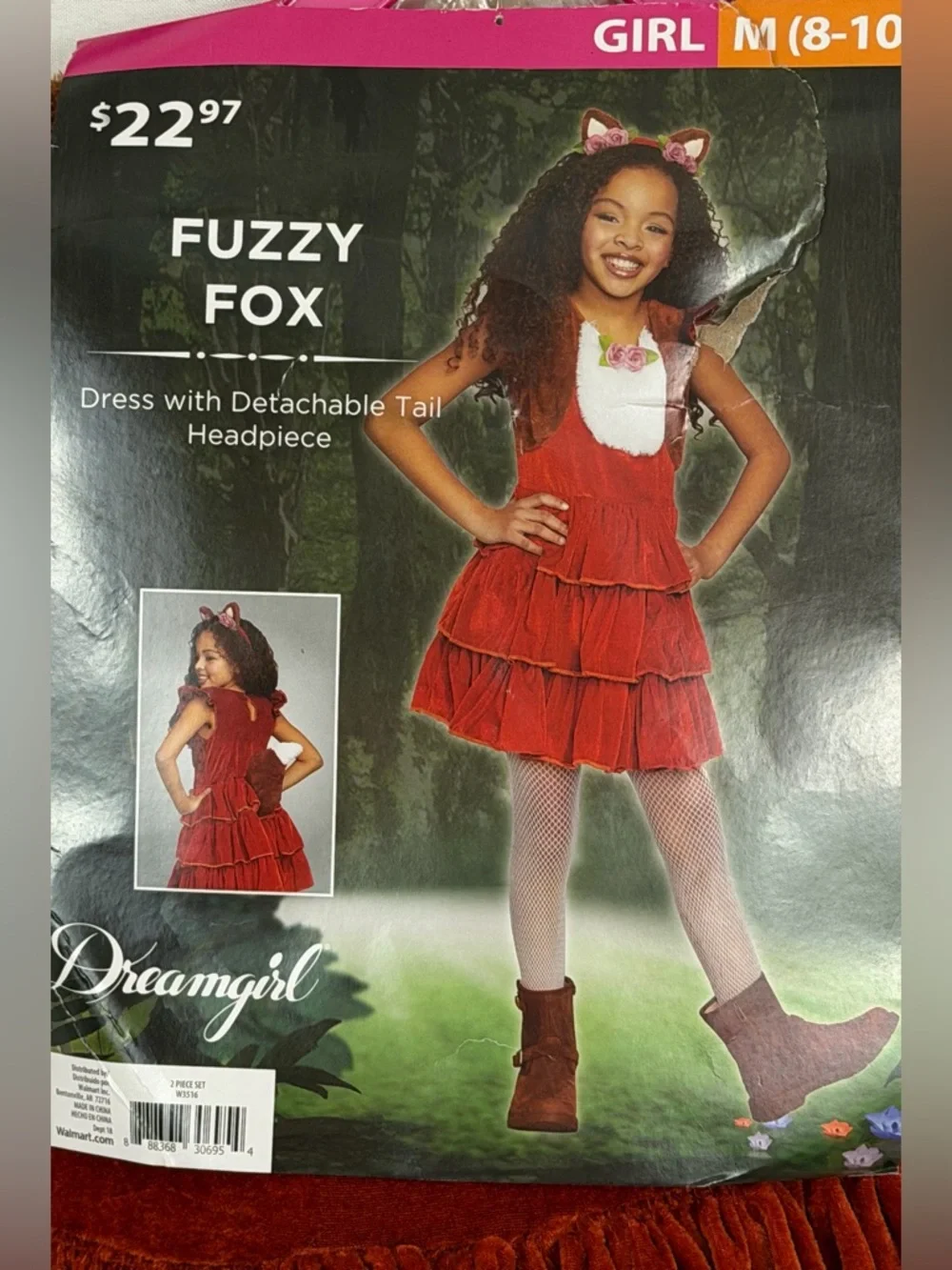 Dreamgirl Red Fox Ruffle Dress w/detachable tail & 3 Ear Headbands Medium (8-10)
